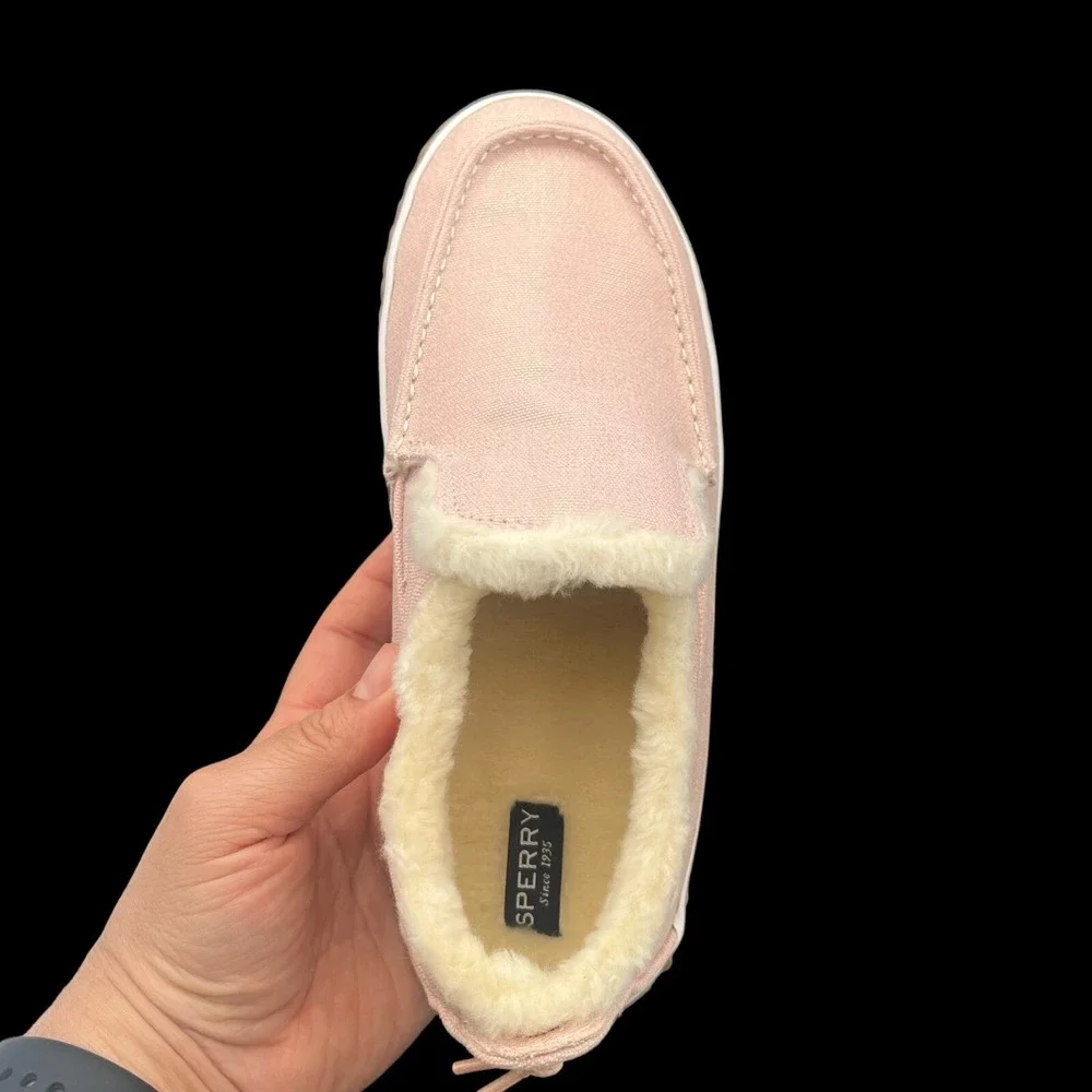 Sperry Youth Girls Moc-Sider Faux Fur Lined Winter Shoes Size 4 Blush Pink White